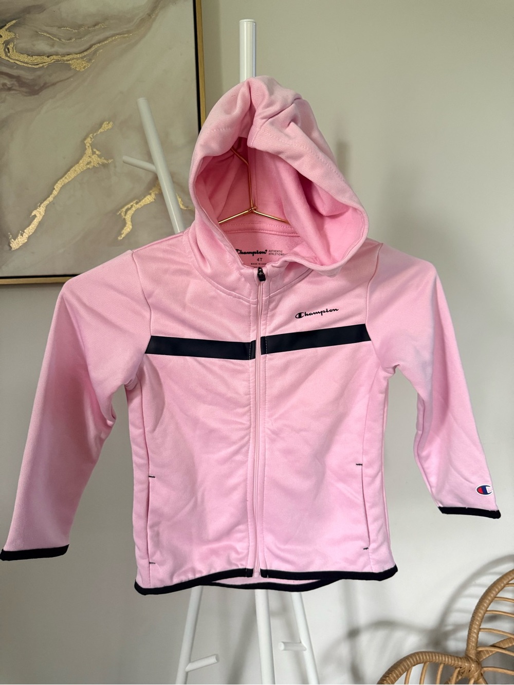 Champion Kids Pink Hooded Zip Jacket with Navy Trim